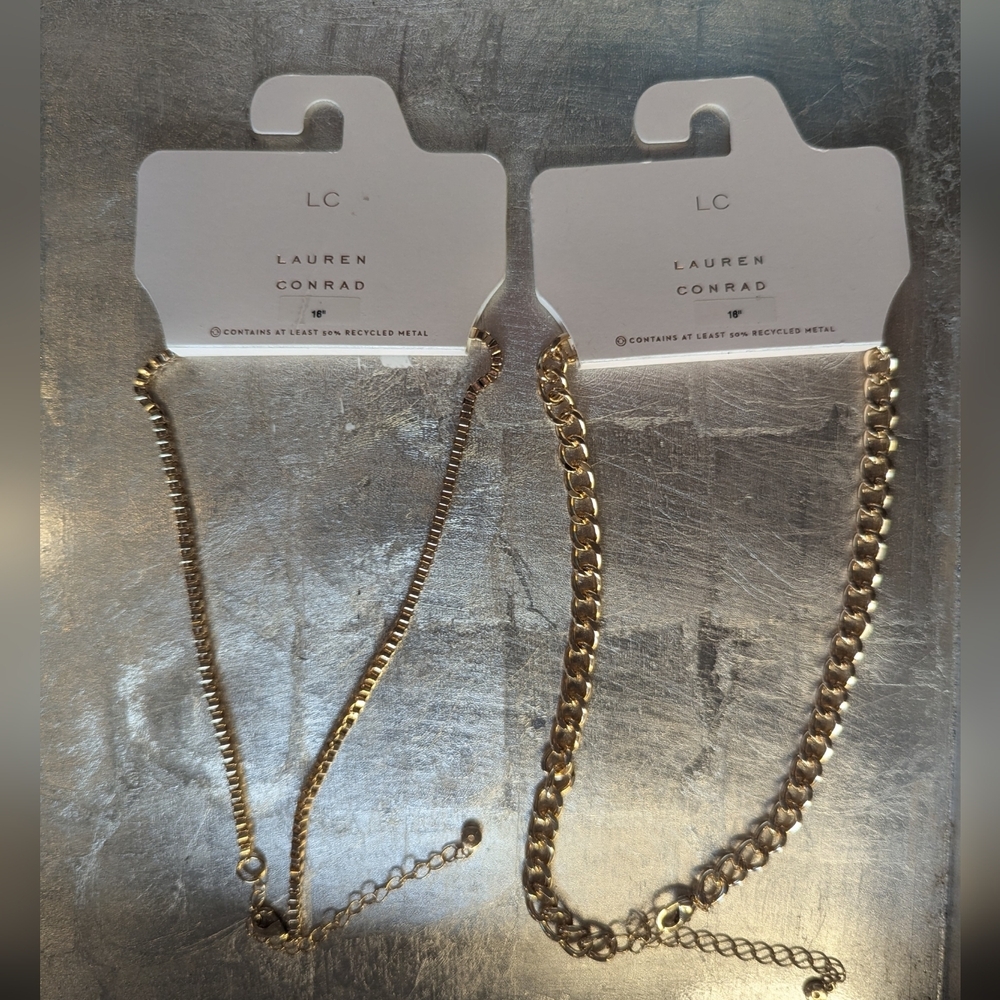 NWT LC Lauren Conrad Goldtone Necklace Duo 16" Box Chain Layer